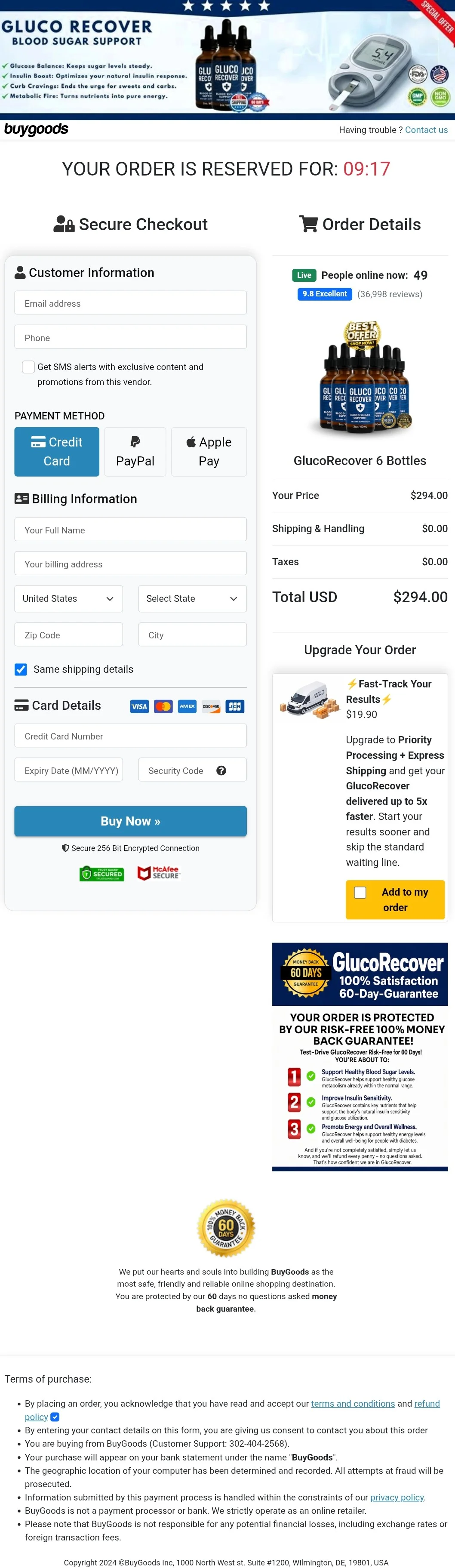 GlucoRecover order form